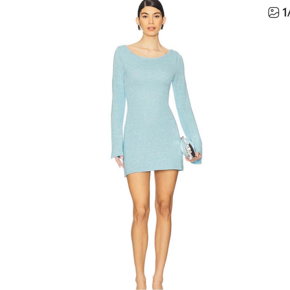 Blue Long Sleeve Mini Dress